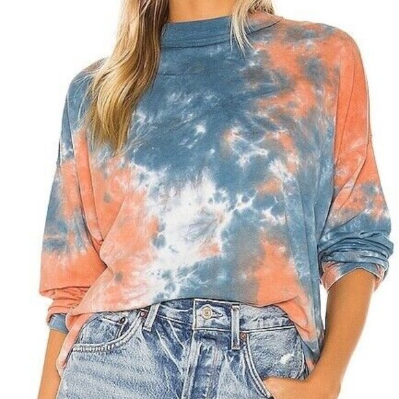 Free People Tops - Free People We The Free Be Tie Dye Tee Long Sleeve Shirt Festival Orange Blue S
